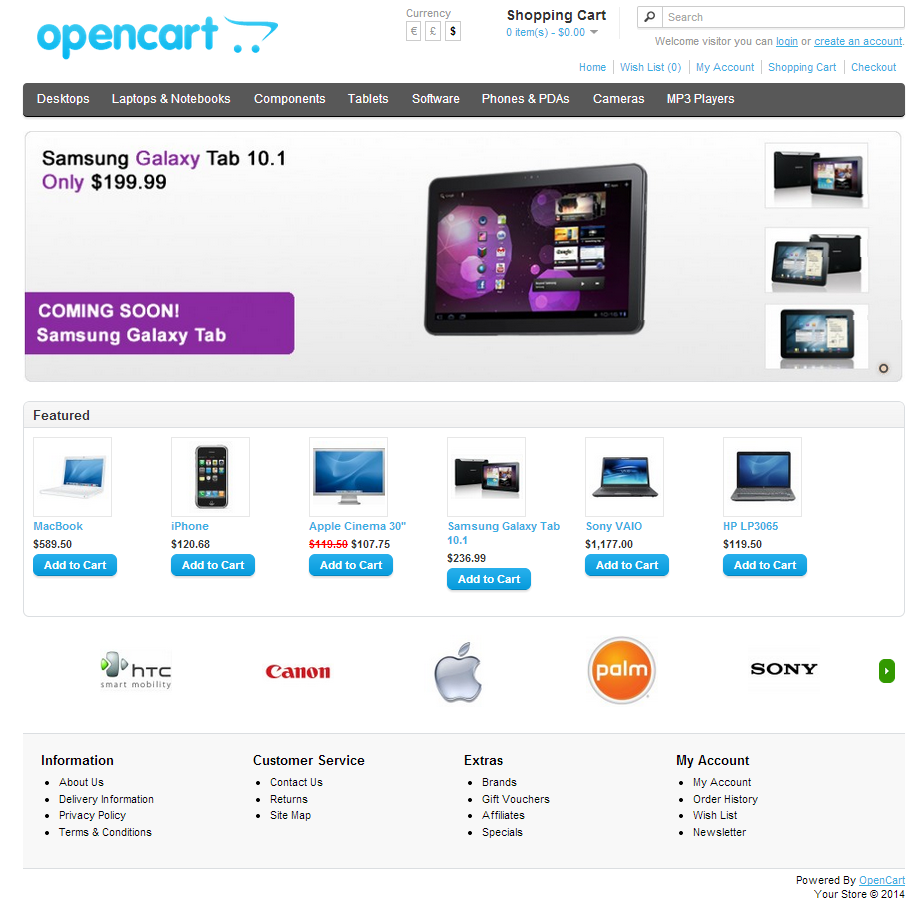 Kurulumu tamamlanan OpenCart E-ticaret sitesinden bir görüntü
